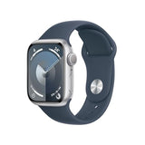 Apple Watch Series 9 41mm (GPS+Cellular) (MRJT3, Silver Stainless Steel with Storm Blue Sport Band - S/M)