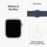 Apple Watch Series 9 41mm (GPS+Cellular) (MRJT3, Silver Stainless Steel with Storm Blue Sport Band - S/M)