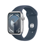 Apple Watch Series 9 45mm (GPS+Cellular) (MRPH3, Silver Stainless Steel with Storm Blue Sport Band - M/L)