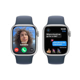 Apple Watch Series 9 41mm (GPS+Cellular) (MRJT3, Silver Stainless Steel with Storm Blue Sport Band - S/M)