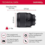 Samyang AF 85mm F/1.4 FE II Lens (Sony E)