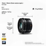 Panasonic LEICA DG SUMMILUX 15mm F1.7 ASPH Black (HX015 ) - Norwich Cameras