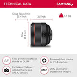 Samyang AF 85mm f/1.4 Lens for Nikon F Samyang