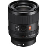 Sony FE 35mm F1.4 GM full-frame E-mount prime lens front angled view